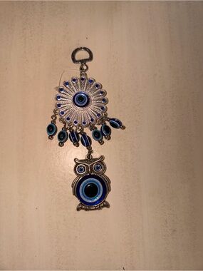 Blue Evil Eye Owl Charm Hanging Ornament NWOT